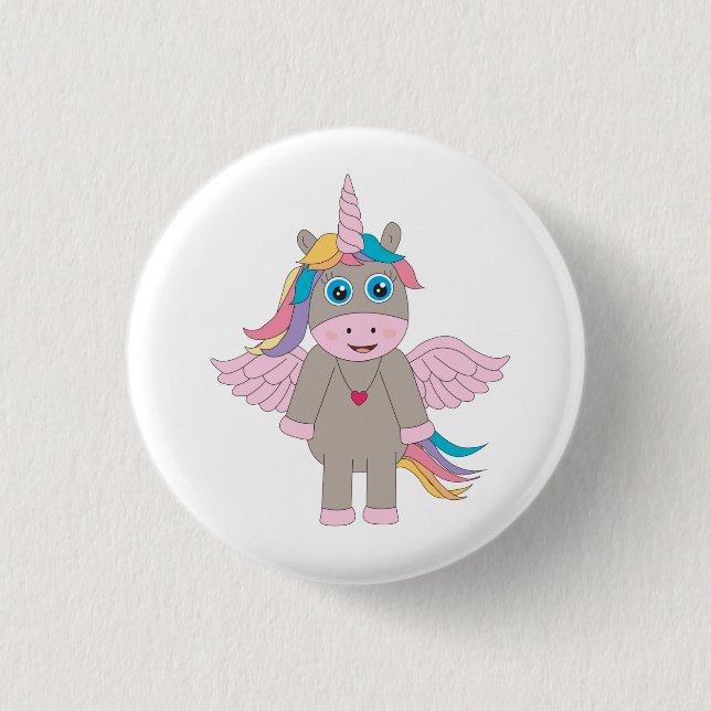 Cute Rainbow Unicorn Design Button (Front)