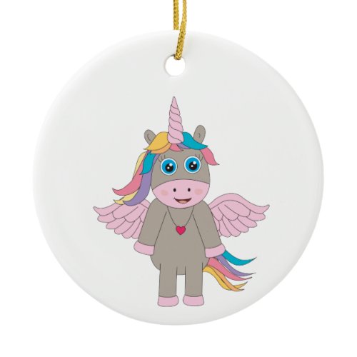 Cute Rainbow Unicorn Design Ceramic Ornament