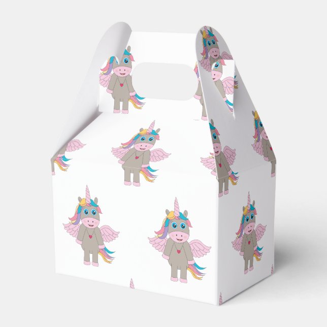 Cute Rainbow Unicorn Design Favor Boxes (Front Side)
