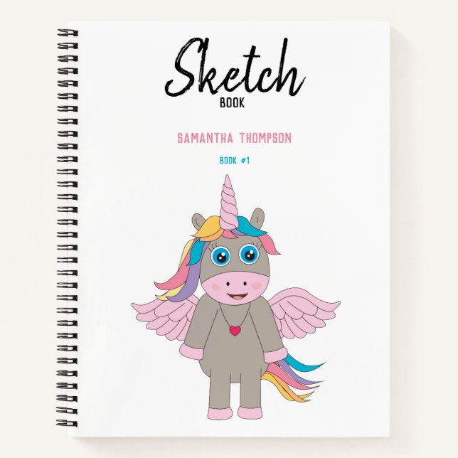 Cute Rainbow Unicorn Design Girl Sketchbook Notebook (Front)
