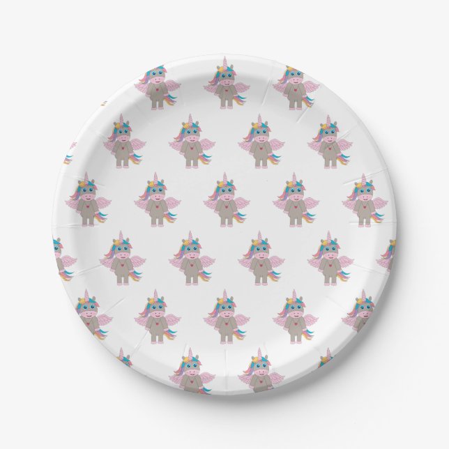 Cute Rainbow Unicorn Design Paper Plates (Front)
