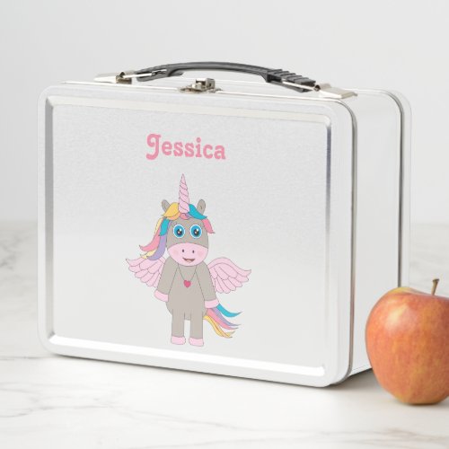 Cute Rainbow Unicorn Design School Metal Lunch Box