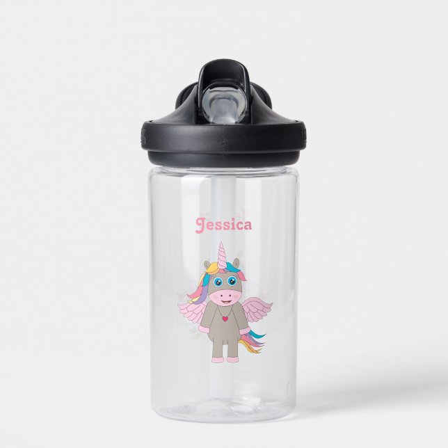 Cute Rainbow Unicorn Design School Water Bottle (Front)