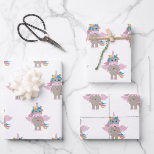 Cute Rainbow Unicorn Design Wrapping Paper Sheets