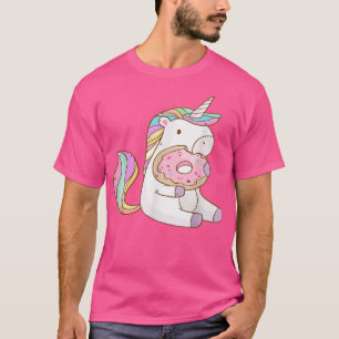 Cute rainbow Unicorn eating Donut gift for Girls K T-Shirt
