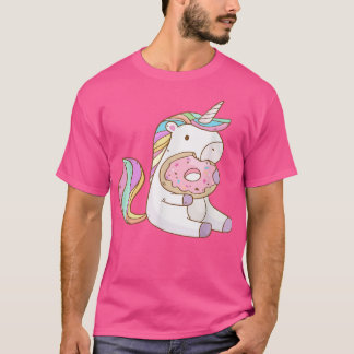 Cute rainbow Unicorn eating Donut gift for Girls K T-Shirt