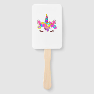 Cute Rainbow Unicorn Face Shirt Hand Fan