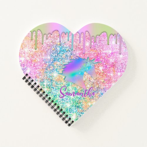 Cute Rainbow unicorn faux Glitter stars monogram Notebook