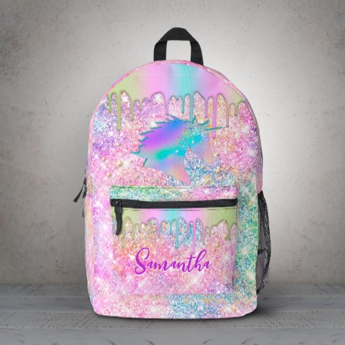 Cute Rainbow unicorn faux Glitter stars monogram  Printed Backpack