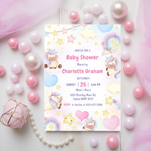Cute Rainbow Unicorn Girl Baby Shower Invitation