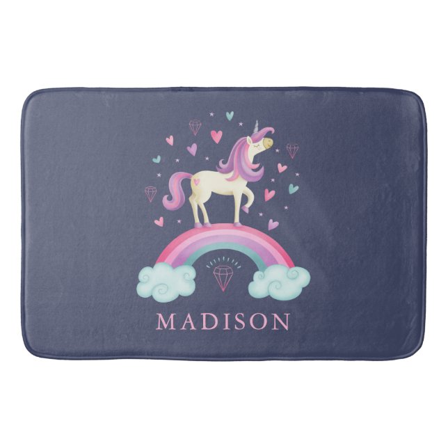 Cute Rainbow Unicorn Girl Bath Mat (Front)