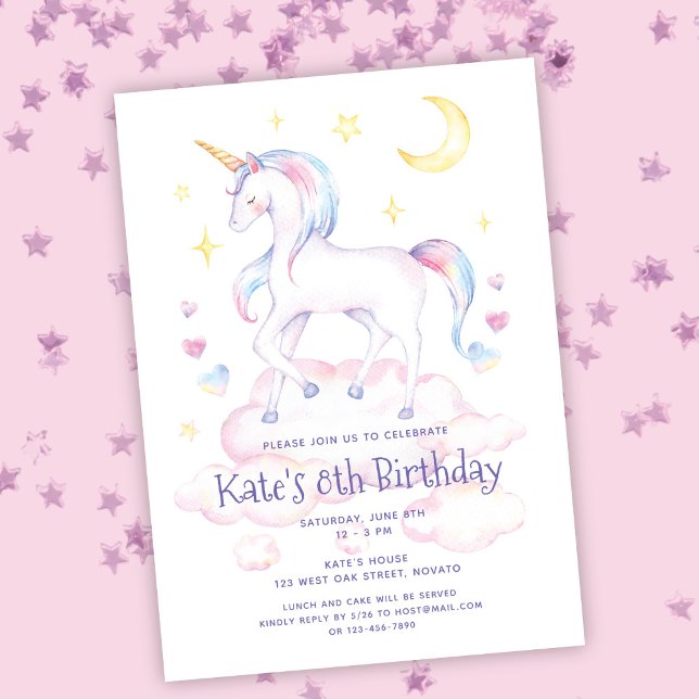 Cute Rainbow Unicorn Girl's Birthday Party Invite (Creator Uploaded)