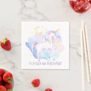 Cute Rainbow Unicorn Girl's Birthday Party Napkins