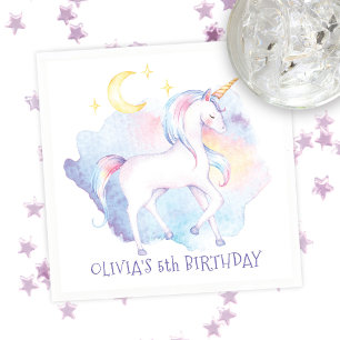 Cute Rainbow Unicorn Girl's Birthday Party Napkins