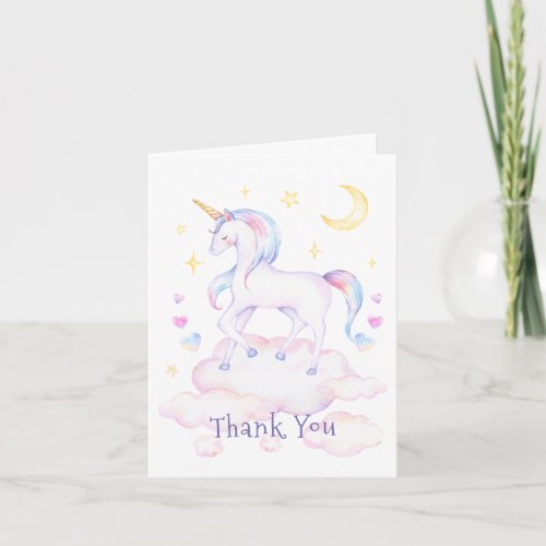 Cute Rainbow Unicorn Girls Birthday Thank You Invitation