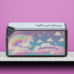 Cute Rainbow Unicorn Girly Personalized Name Bluetooth Speaker