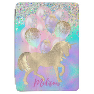 Cute Rainbow unicorn glitter balloons monogram iPad Air Cover
