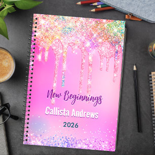 Cute Rainbow unicorn Glitter drips pink custom Notebook