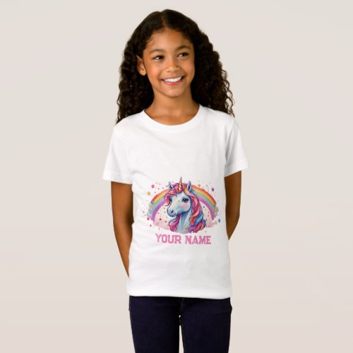 Cute Rainbow Unicorn Horse with Stars Hearts  T_Shirt