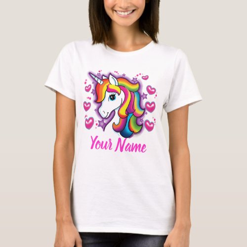 Cute Rainbow Unicorn Horse with Stars Hearts T_Shirt