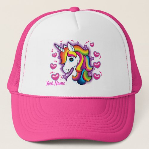 Cute Rainbow Unicorn Horse with Stars Hearts Trucker Hat