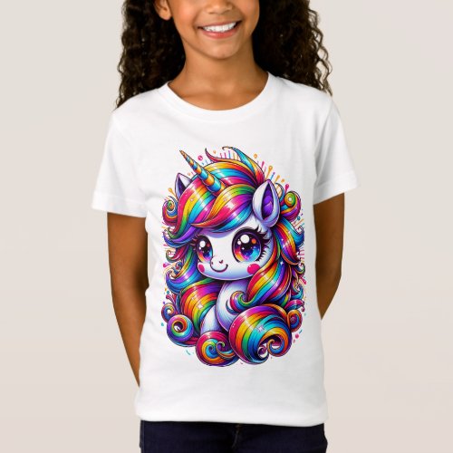 Cute Rainbow Unicorn in bright Colors whimsical T_Shirt