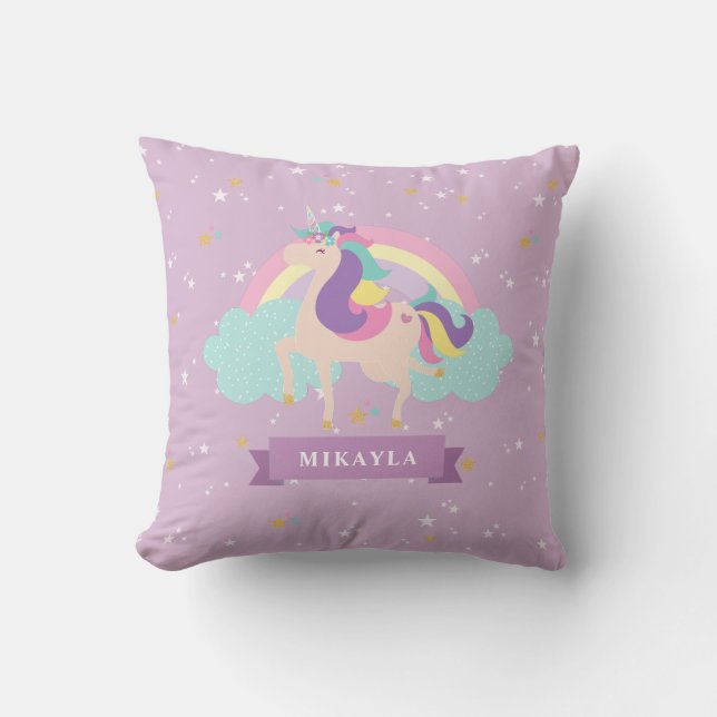 Cute Rainbow Unicorn Kids Throw Pillow (Front)