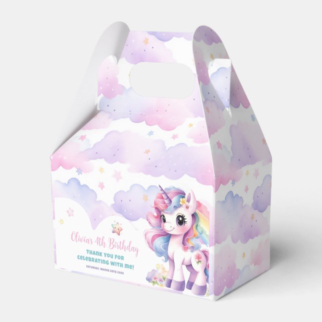 Cute Rainbow Unicorn Magical Birthday Favor Boxes (Front Side)