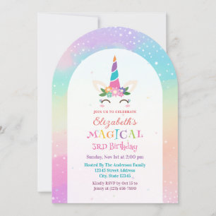 Cute Rainbow Unicorn Magical Birthday Party Invitation