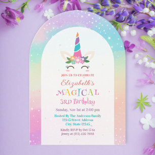 Cute Rainbow Unicorn Magical Birthday Party Invitation