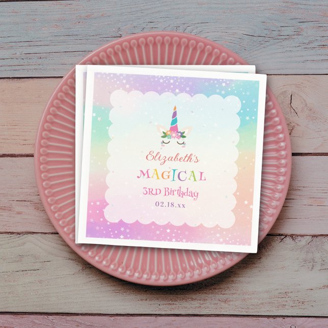 Cute Rainbow Unicorn Magical Birthday Party Napkins (Creator Uploaded)