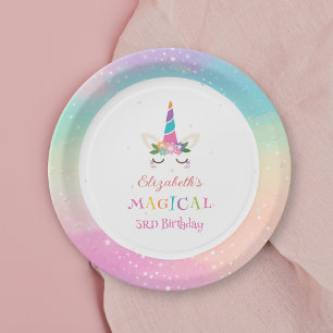 Cute Rainbow Unicorn Magical Birthday Party Paper Plates