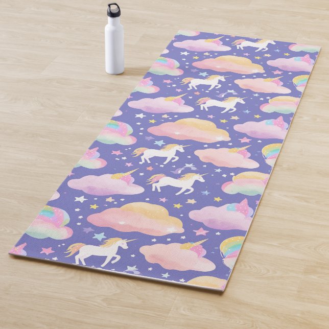 Cute rainbow unicorn magical girly birthday kids yoga mat (In Situ)