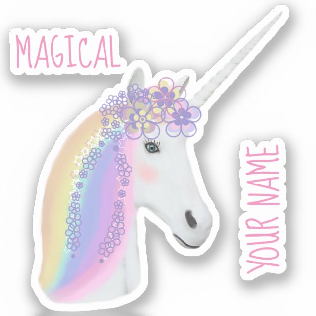 Cute Rainbow Unicorn Magical Personalized Sticker (Front)