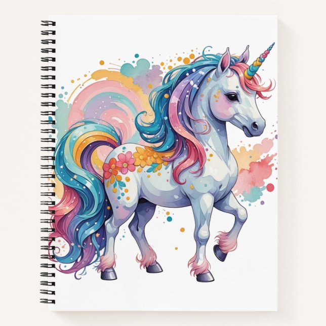 Cute Rainbow Unicorn Notebook (Front)