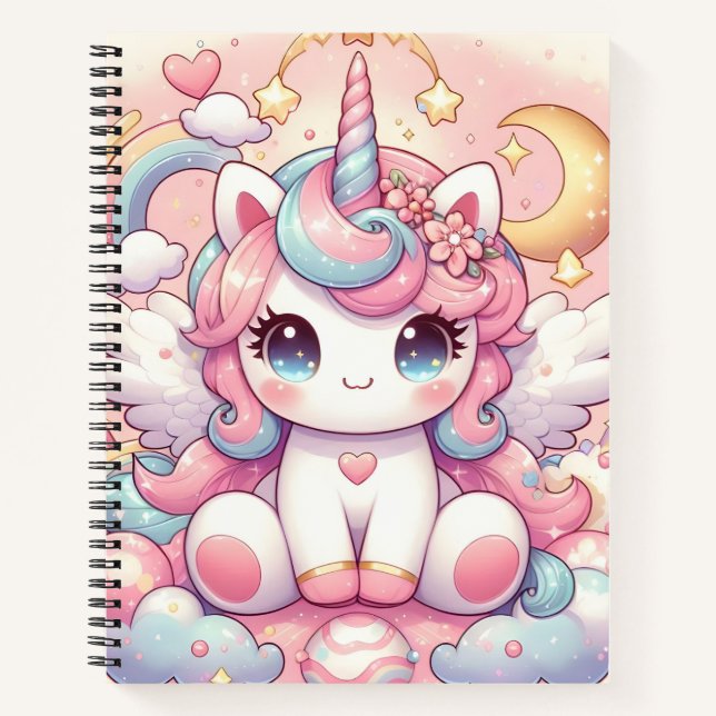 Cute Rainbow Unicorn Notebook (Front)