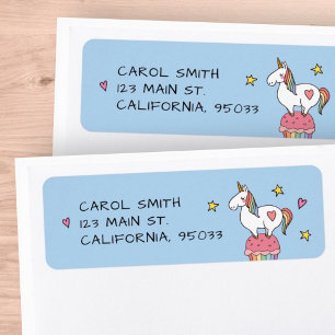 Cute Rainbow Unicorn on Birthday Cupcake Label