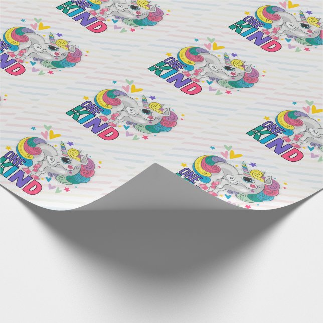 Cute Rainbow Unicorn One of a Kind Kid's Wrapping Paper (Corner)