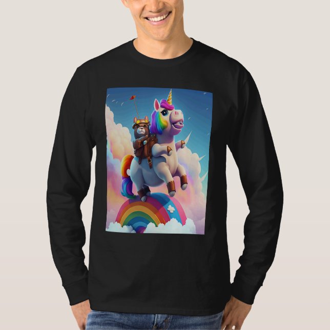 Cute Rainbow Unicorn Otter Riding A Unicorn T-Shirt (Front)