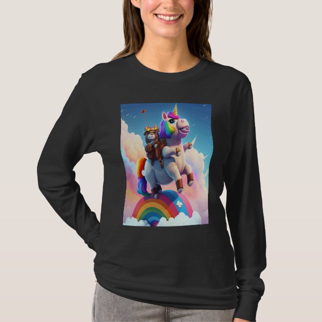 Cute Rainbow Unicorn Otter Riding A Unicorn T-Shirt (Front)