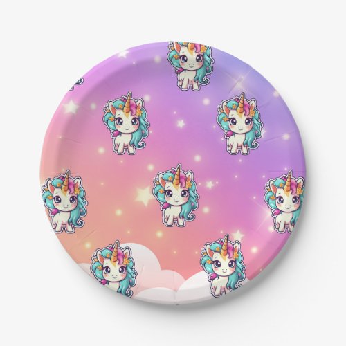 Cute Rainbow Unicorn Paper Plates
