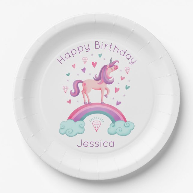 Cute Rainbow Unicorn Paper Plates (Front)