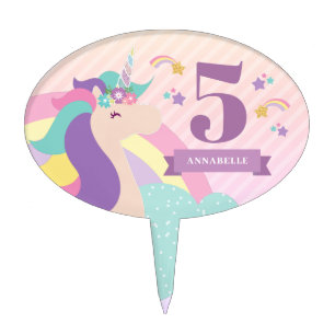 Cute Rainbow Unicorn Personalized Cake Pick