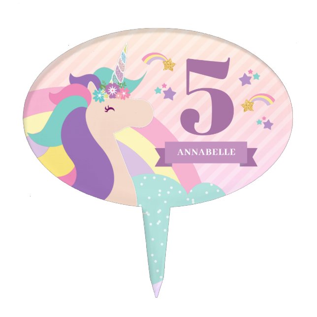 Cute Rainbow Unicorn Personalized Cake Pick (Front)