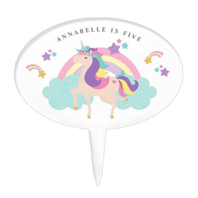 Cute Rainbow Unicorn Personalized Cake Pick (Front)