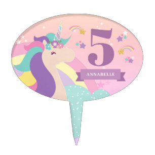 Cute Rainbow Unicorn Personalized Cake Pick