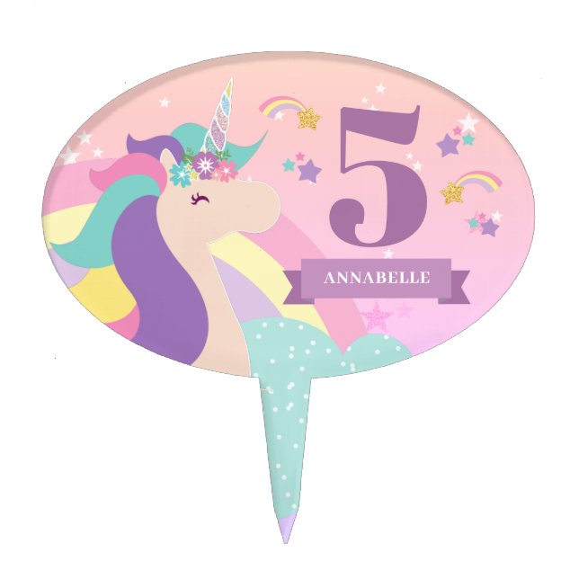 Cute Rainbow Unicorn Personalized Cake Pick (Front)