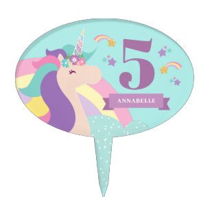 Cute Rainbow Unicorn Personalized Cake Pick