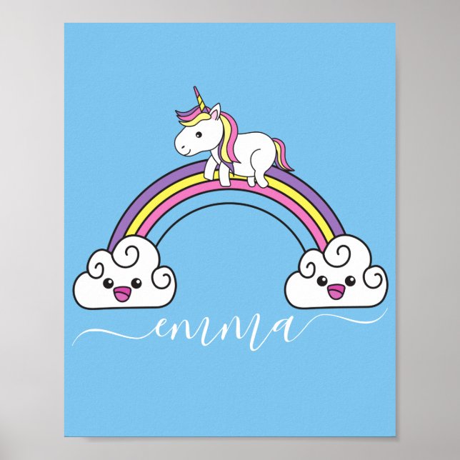 Cute Rainbow Unicorn Personalized Name  Poster (Front)