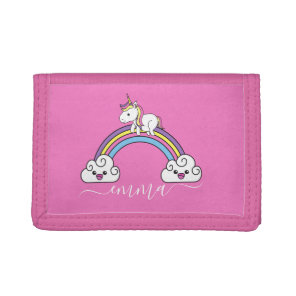 Cute Rainbow Unicorn Personalized Name  Tri-fold Wallet